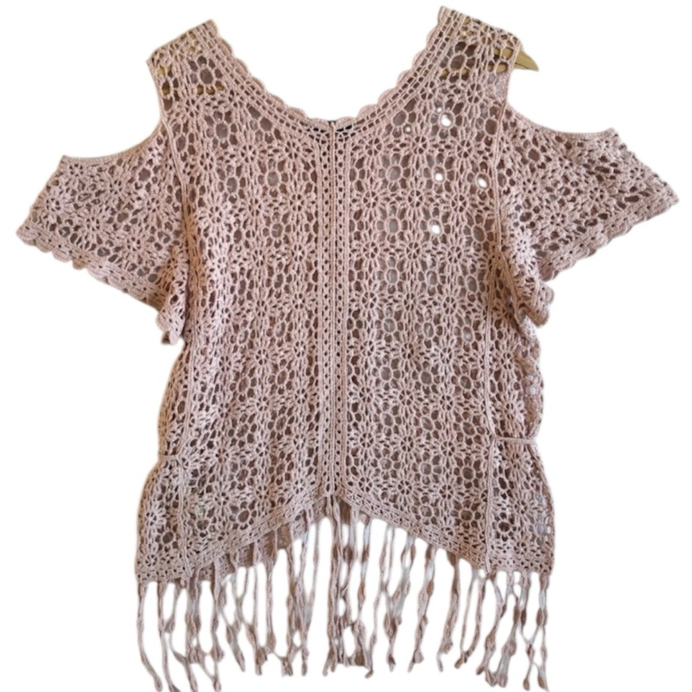 Crochet Pink Knit Off Shoulder Festival Top Size Small